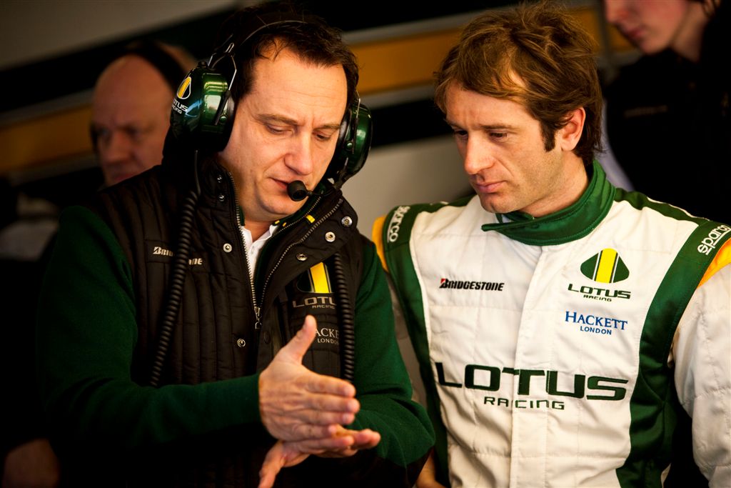 Lotus Racing Jerez Test Day 4 Jarno Trulli in garage with Ra