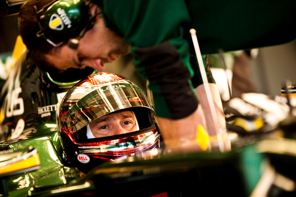 Lotus Racing Jerez Test Day 4 Jarno Trulli in cockpit in gar