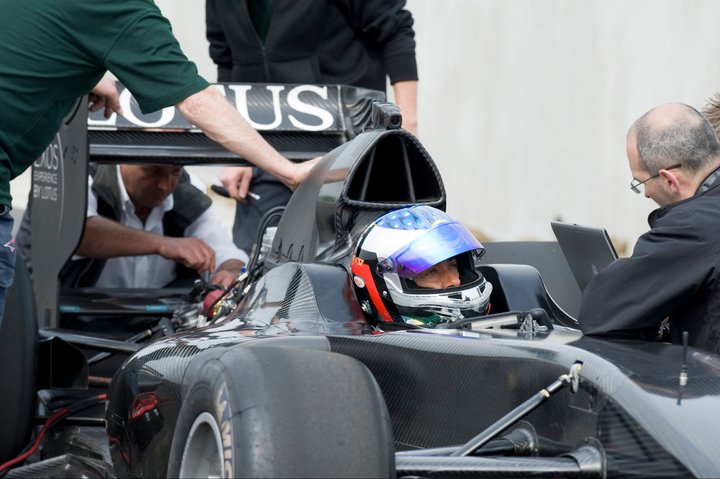 Jean Alesi and the T125 on the Lotus test track.